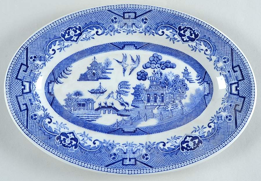 Blue Willow Blue 11" Oval Serving Platter by Shenango-1