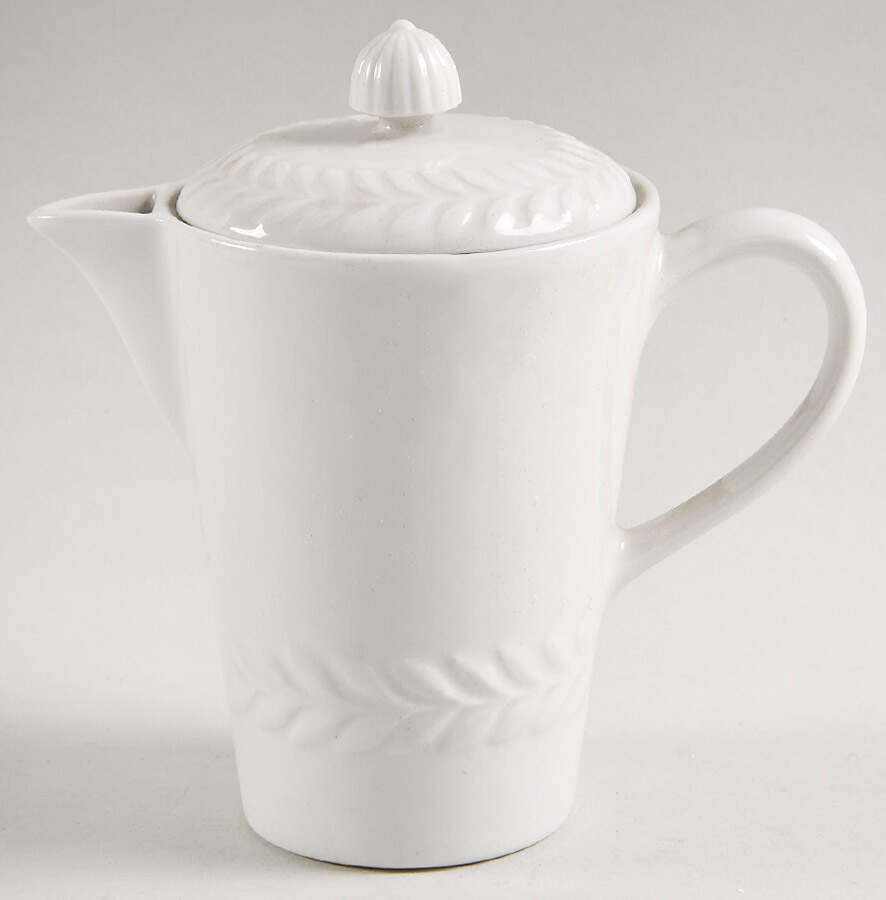 Carlton (All White, Embossed Laurel) Hot Water Jug & Lid by Shenango-1