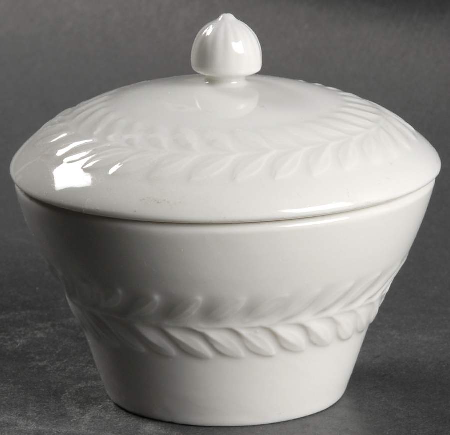 Carlton (All White, Embossed Laurel) Sugar Bowl & Lid by Shenango-1