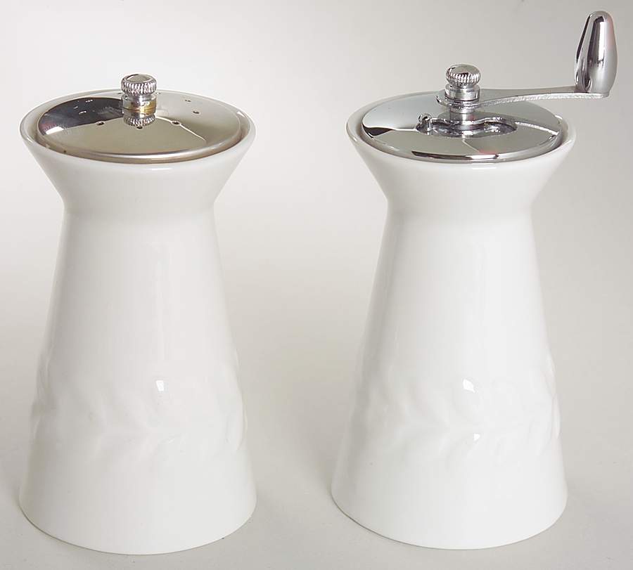 Carlton (All White, Embossed Laurel) Salt & Pepper Mill Set (PEMI & SALI) by Shenango-1