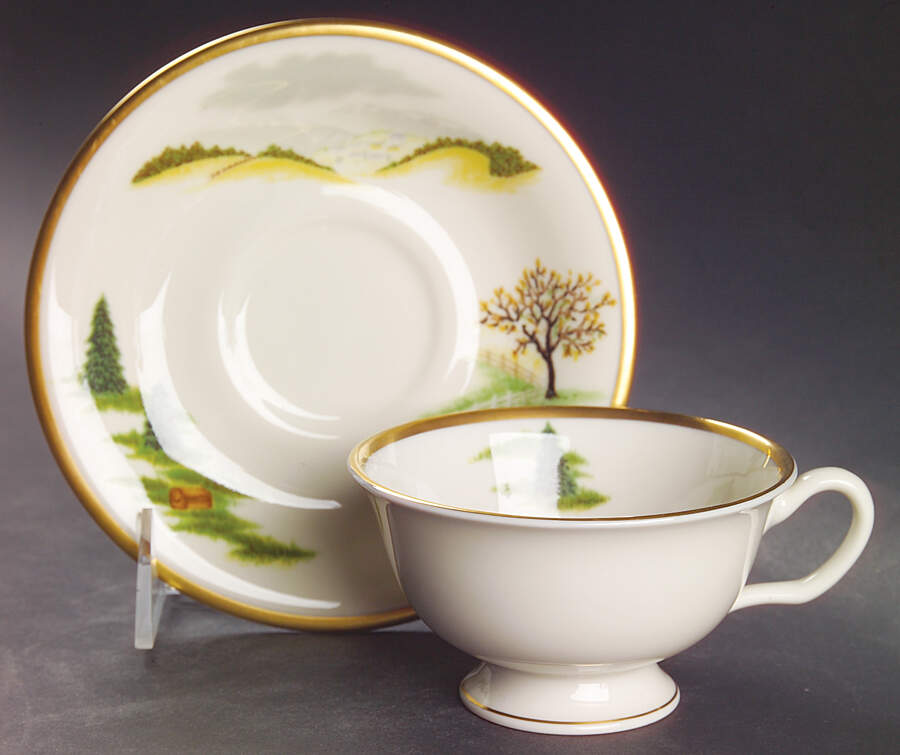 Grandma Moses Footed Cup & Saucer Set by Shenango-1