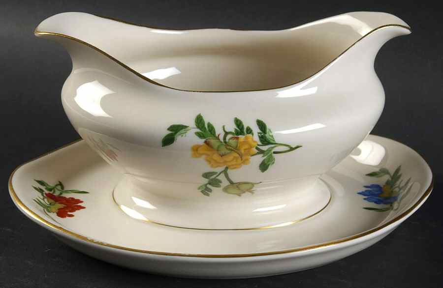 Malin Gold Gravy Boat with Attached Underplate by Shenango-1