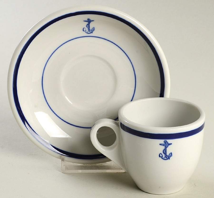 US Navy Mess Wardroom Officer Flat Demitasse Cup & Saucer Set by Shenango-1
