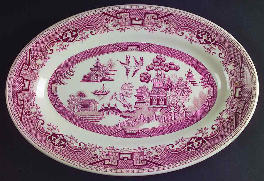 Pink Willow 11" Oval Serving Platter by Shenango-1