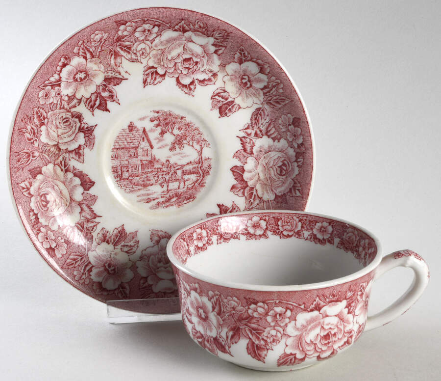 Roselyn Pink Flat Cup & Saucer Set by Shenango-1