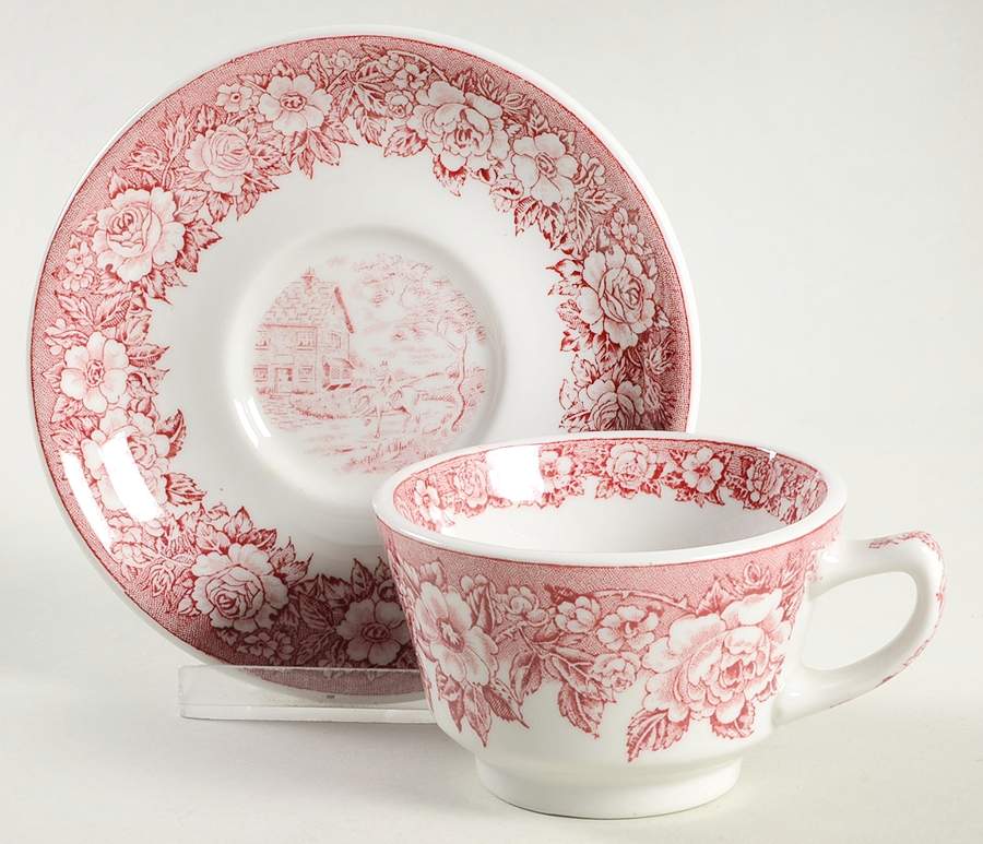 Roselyn Pink Footed Cup & Saucer Set by Shenango-1