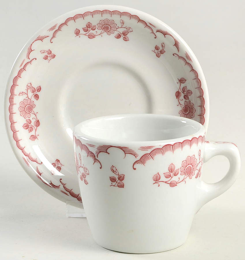 Chardon Rose Red Flat Cup & Saucer Set by Shenango-1