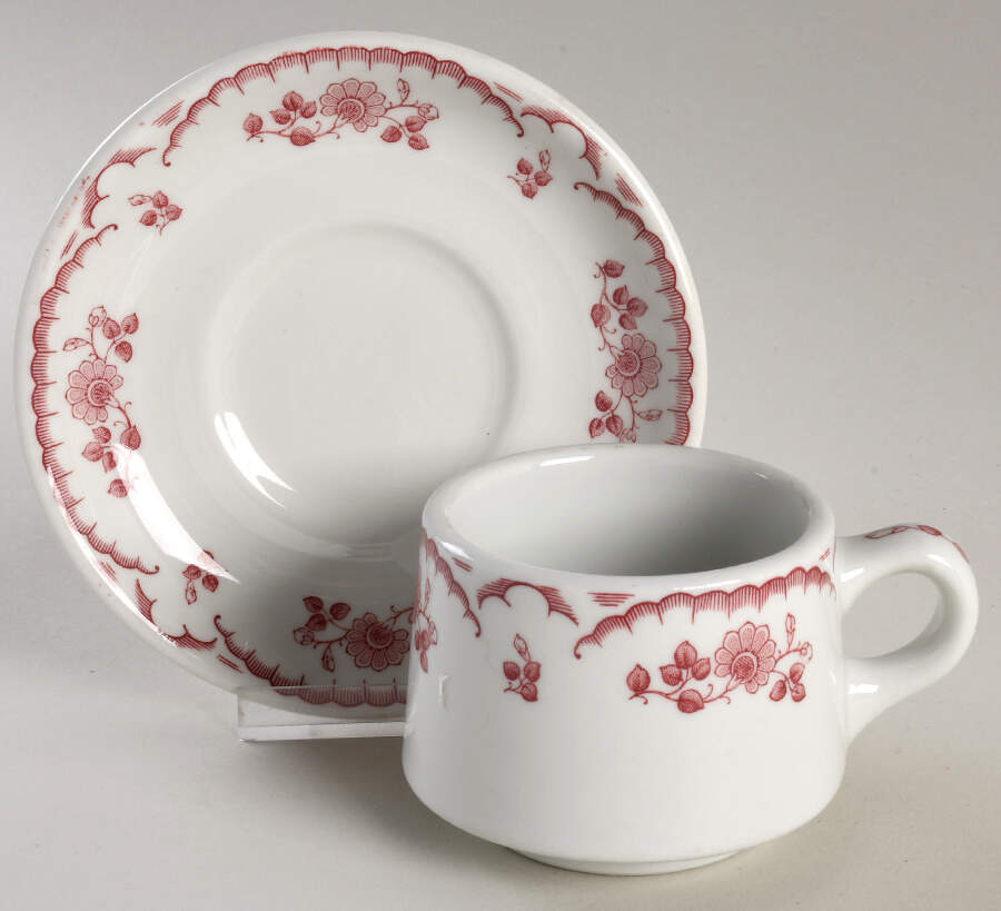 Chardon Rose Red Stacking Cup & Saucer Set by Shenango-1