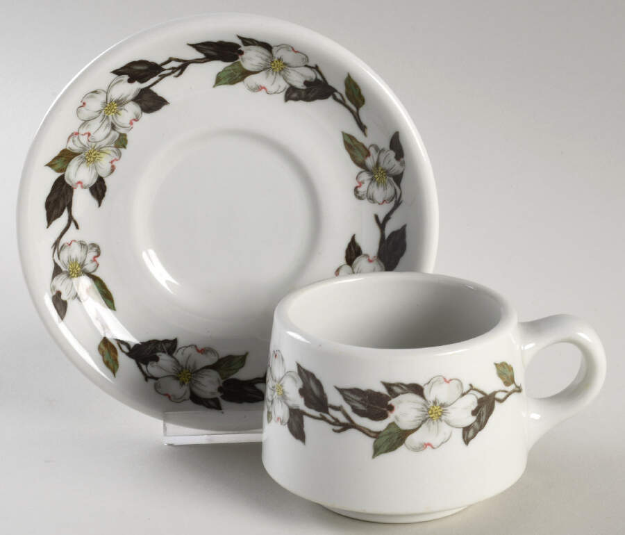 Northern Dogwood White Footed Cup & Saucer Set by Shenango-1