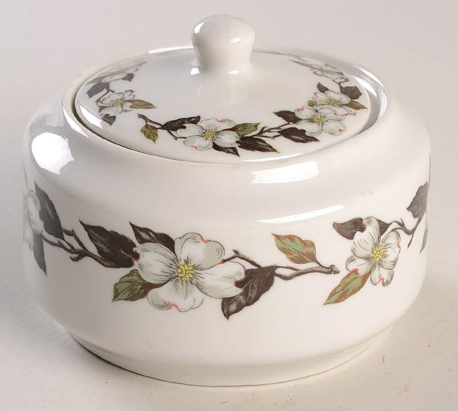 Northern Dogwood White Sugar Bowl & Lid by Shenango-1
