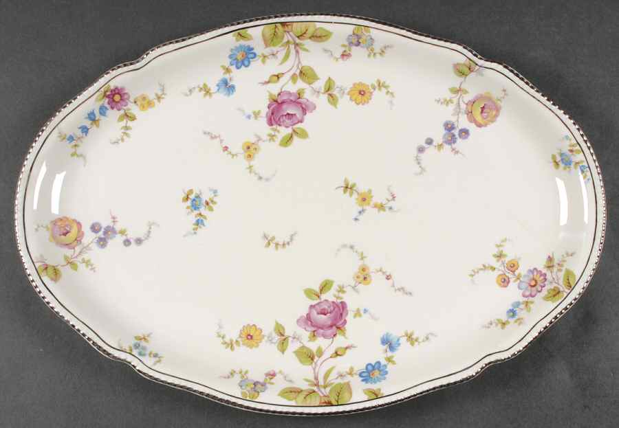 Sunnyvale Platinum (Platinum Trim) 15" Oval Serving Platter by Shenango-1