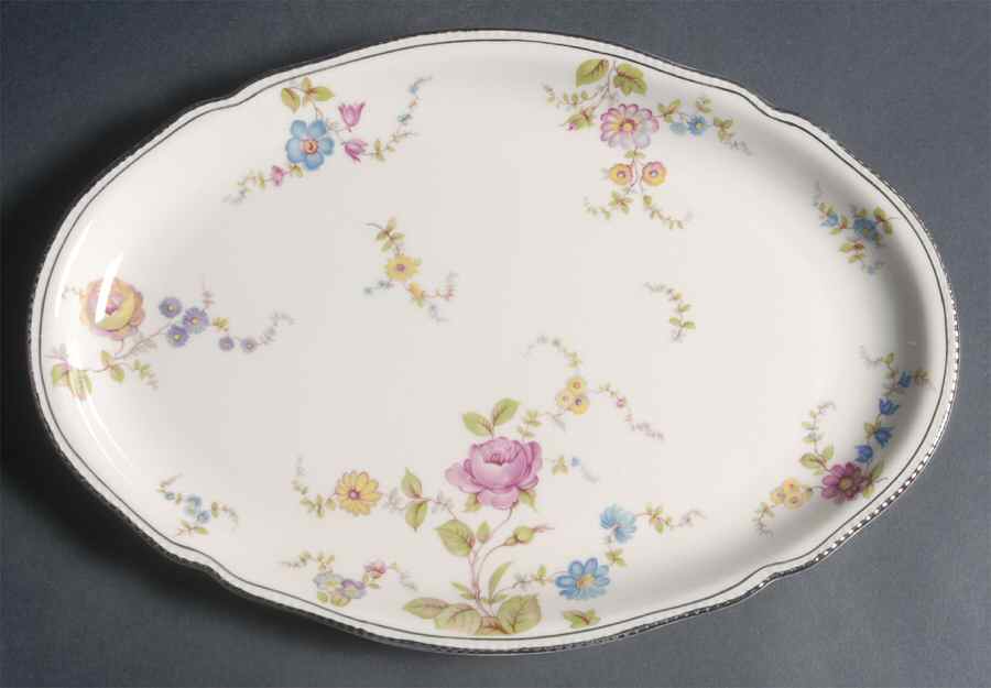 Sunnyvale Platinum (Platinum Trim) 13" Oval Serving Platter by Shenango-1