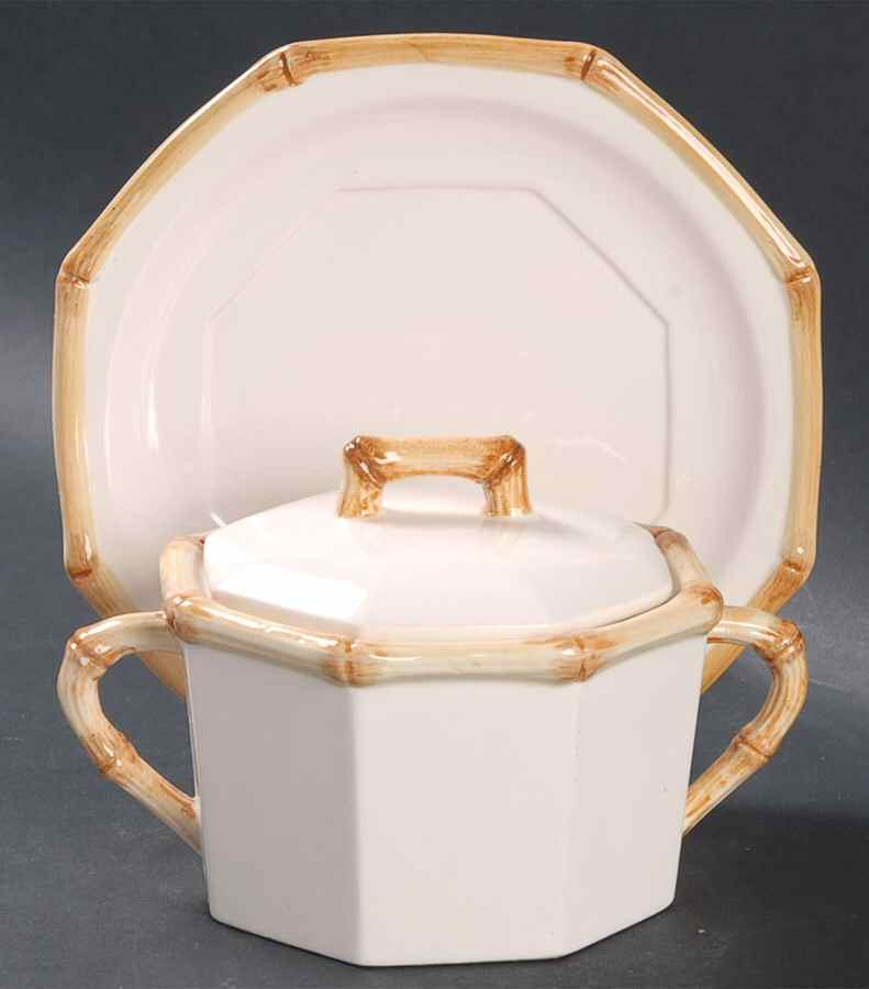 Bamboo Decorated Cream Soup Bowl & Saucer Set with Lid by Sigma-1