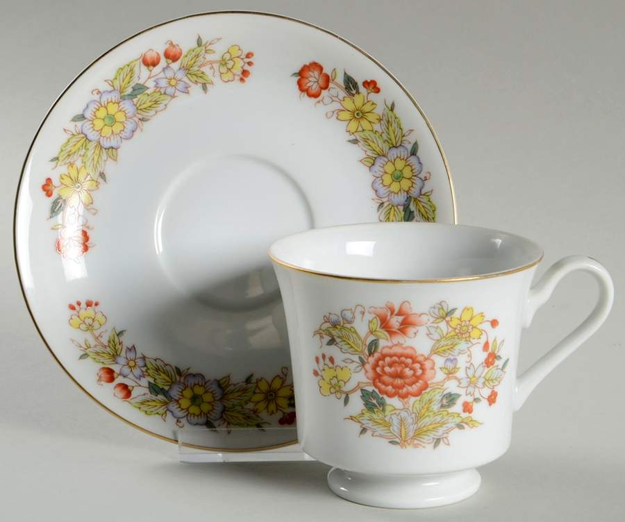 Oriental Garden Footed Cup & Saucer Set by Signature-1