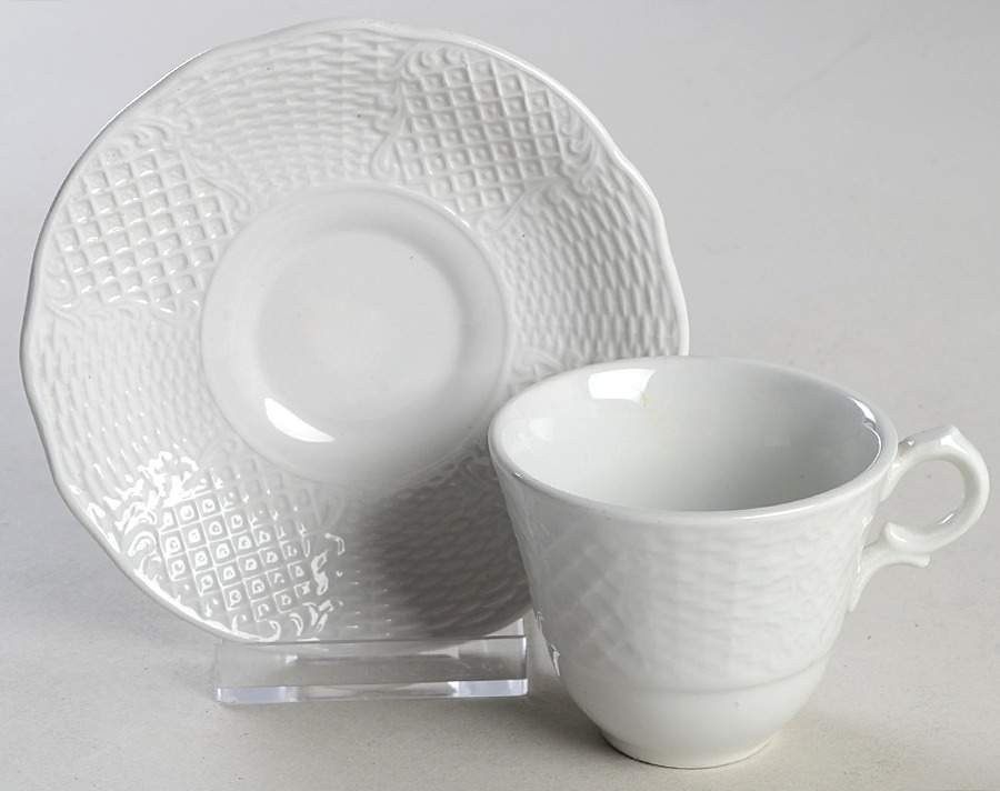 Marlborough (Embossed Wicker Lattice Rim) Flat Demitasse Cup & Saucer Set by Simpsons-1