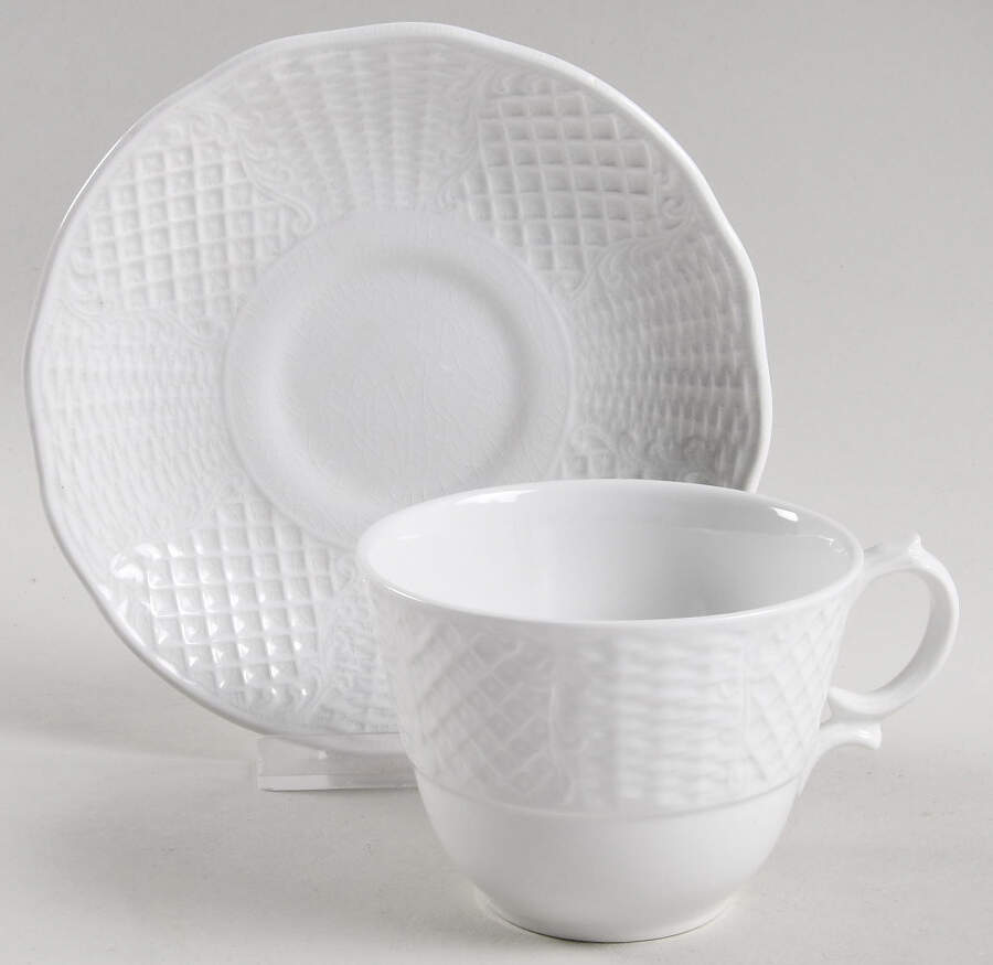 Marlborough (Embossed Wicker Lattice Rim) Flat Cup & Saucer Set by Simpsons-1