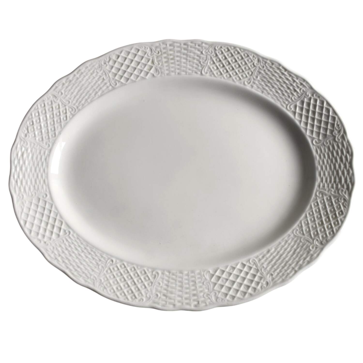 Marlborough (Embossed Wicker Lattice Rim) 14" Oval Serving Platter by Simpsons-1
