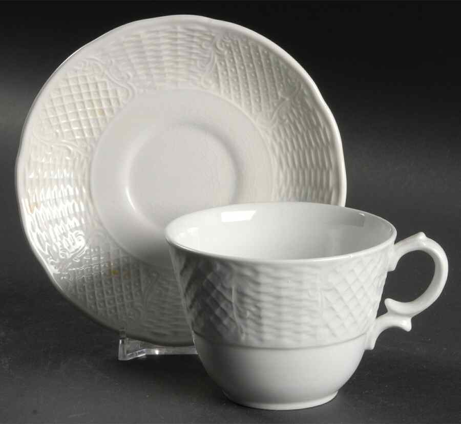 Marlborough (Embossed Wicker Lattice Rim) Footed Cup & Saucer Set by Simpsons-1