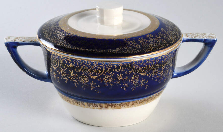Aristocrat Cobalt Blue (Floral Center) Sugar Bowl & Lid by Salem-1