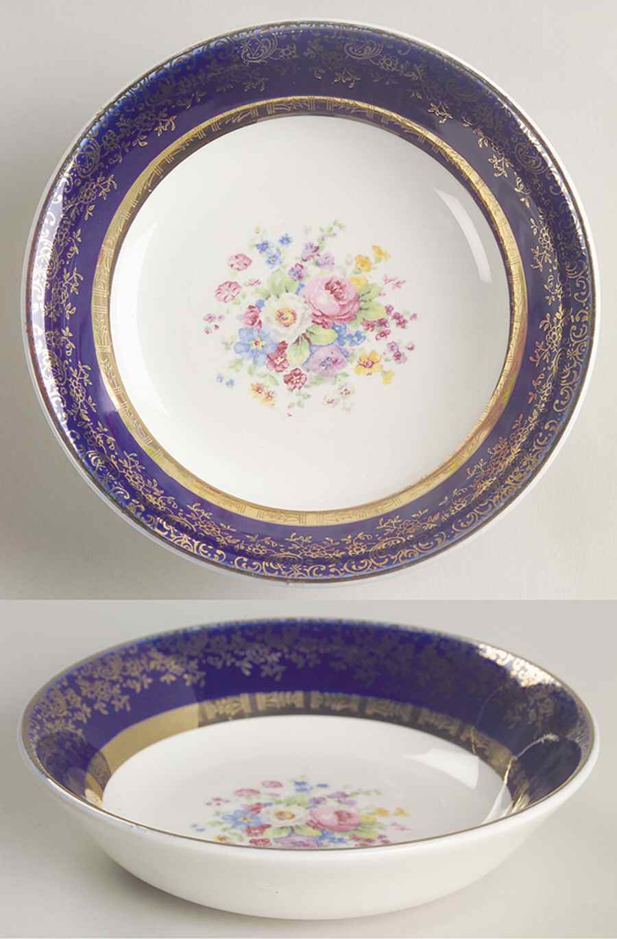 Aristocrat Cobalt Blue (Floral Center) Fruit/Dessert (Sauce) Bowl by Salem-1