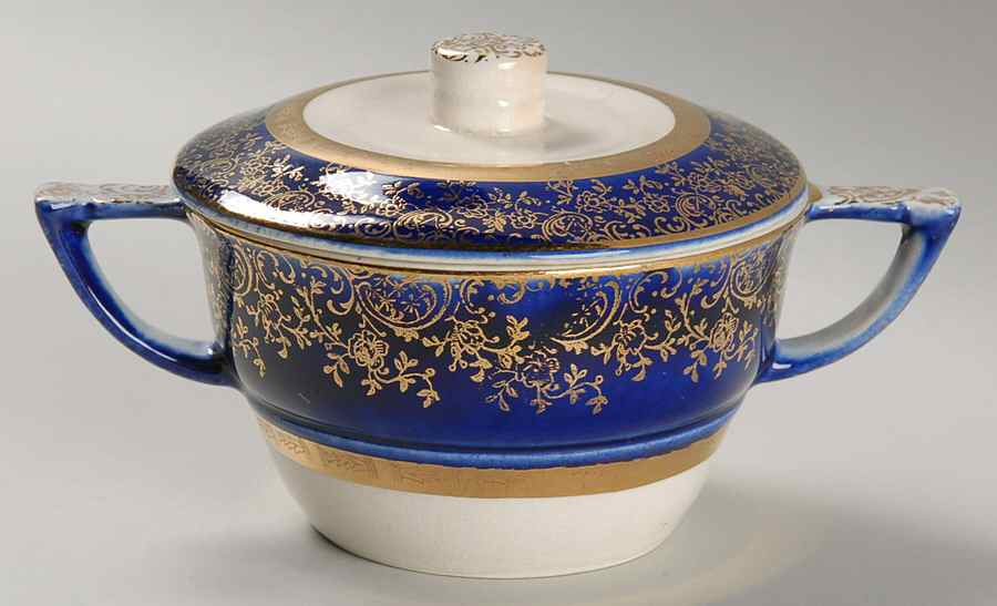 Aristocrat Cobalt Blue (Floral Center) Sugar Bowl & Lid by Salem-1