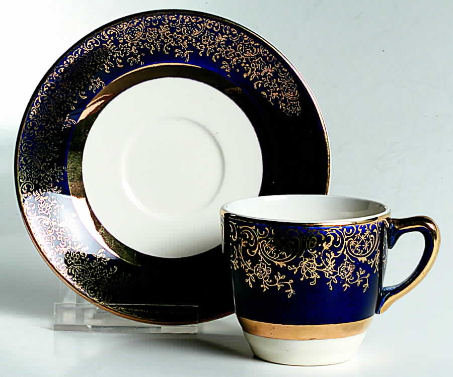 Aristocrat Cobalt (No Floral Center) Flat Demitasse Cup & Saucer Set by Salem-1