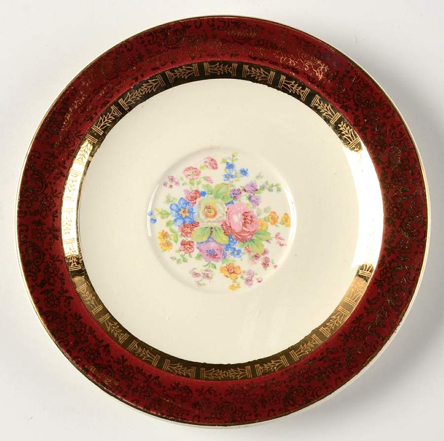 Aristocrat Maroon (Floral Center) Saucer for Flat Cup by Salem-1