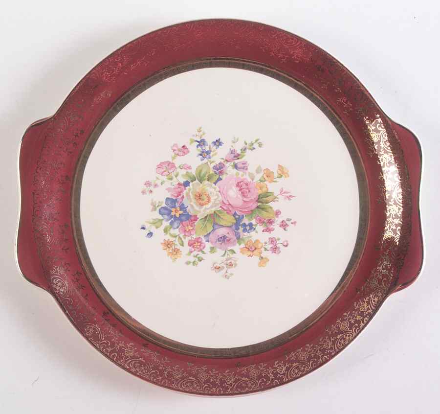 Aristocrat Maroon (Floral Center) Handled Cake Plate by Salem-1