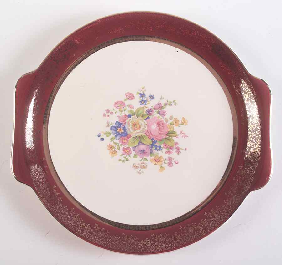 Aristocrat Maroon (Floral Center) 12" Handled Chop Plate (Round Platter) by Salem-1