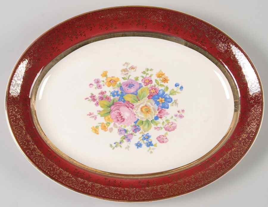 Aristocrat Maroon (Floral Center) 11" Oval Serving Platter by Salem-1
