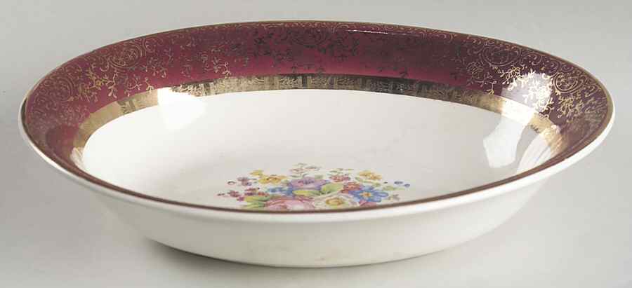 Aristocrat Maroon (Floral Center) 9" Oval Vegetable Bowl by Salem-1