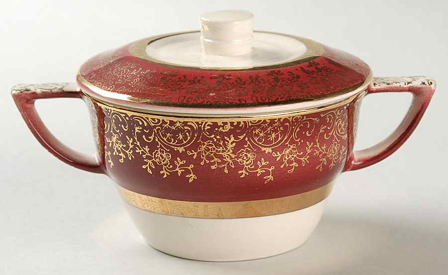 Aristocrat Maroon (Floral Center) Sugar Bowl & Lid by Salem-1