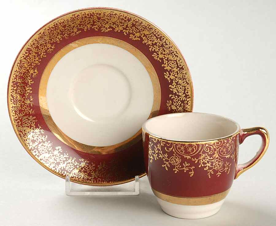 Aristocrat Maroon (No Floral Center) Flat Demitasse Cup & Saucer Set by Salem-1