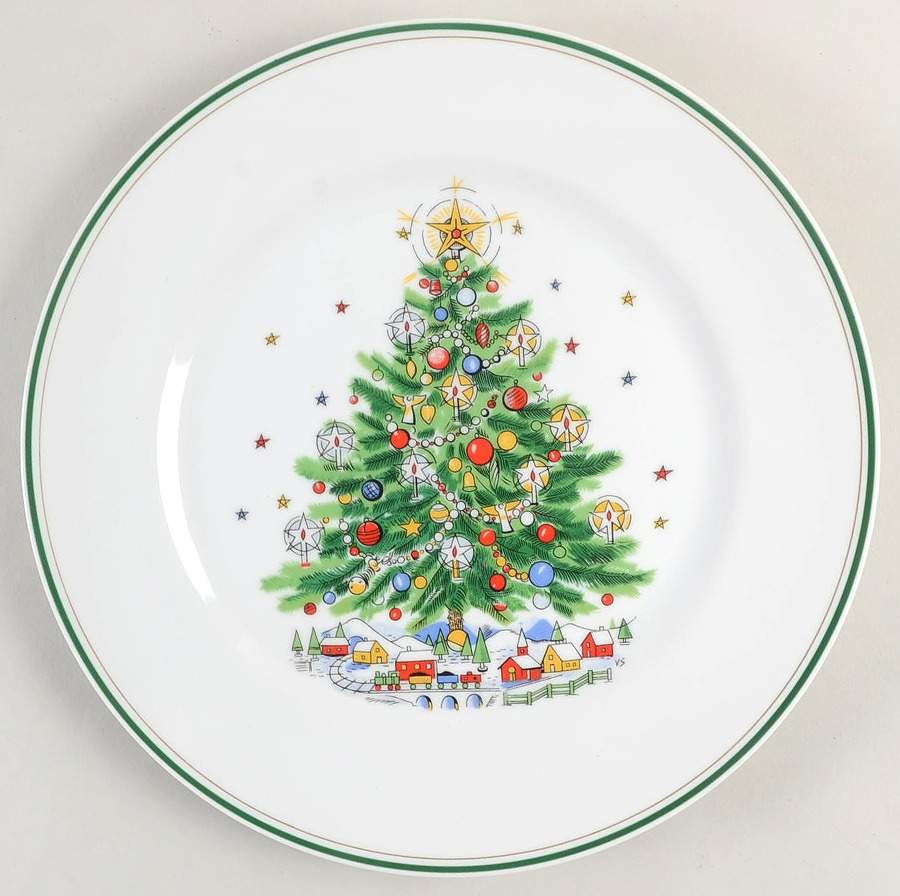 Christmas Eve (Earthenware, Green, Gold) Service Plate (Charger) by Salem-1