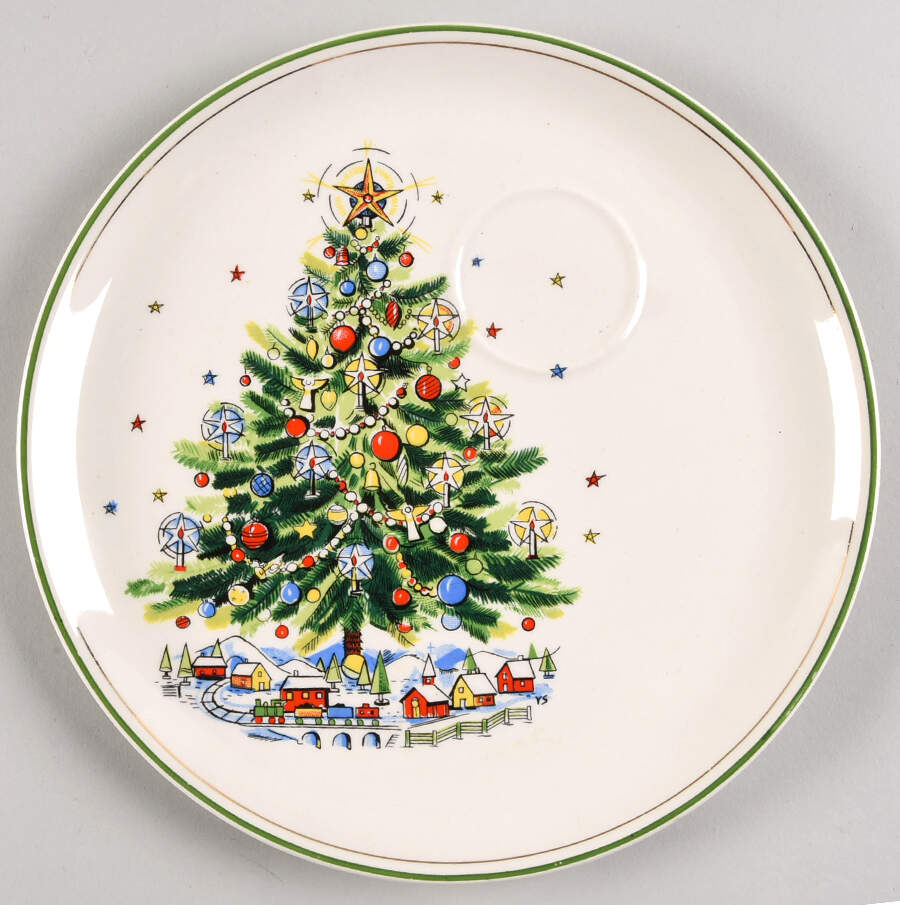 Christmas Eve (Earthenware, Green, Gold) Snack Plate by Salem-1