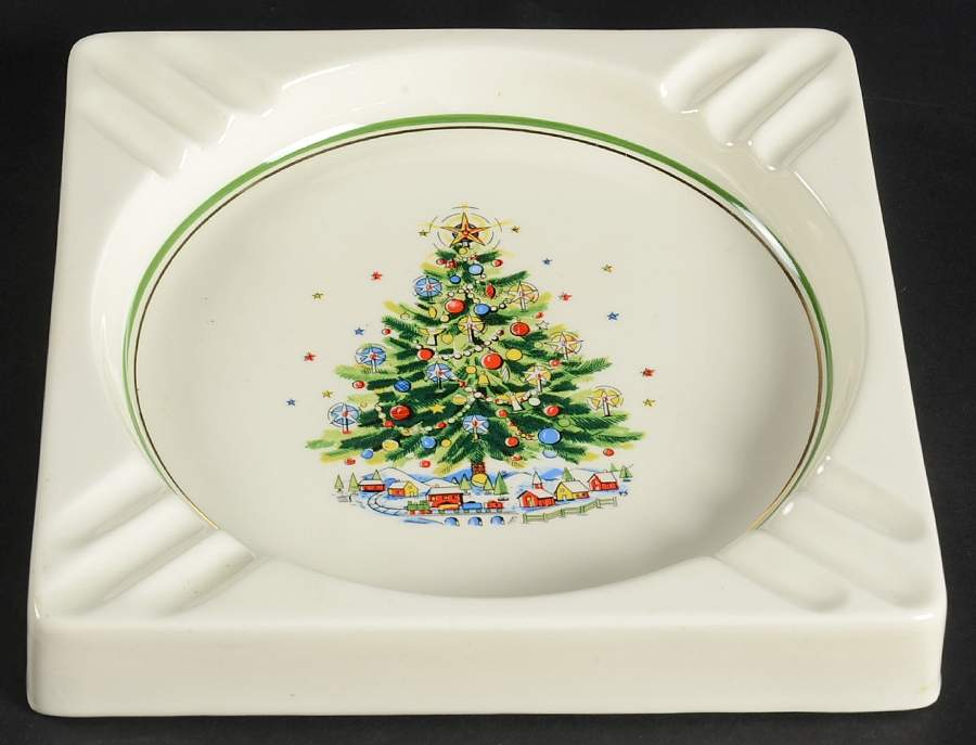 Christmas Eve (Earthenware, Green, Gold) Large Ashtray by Salem-1