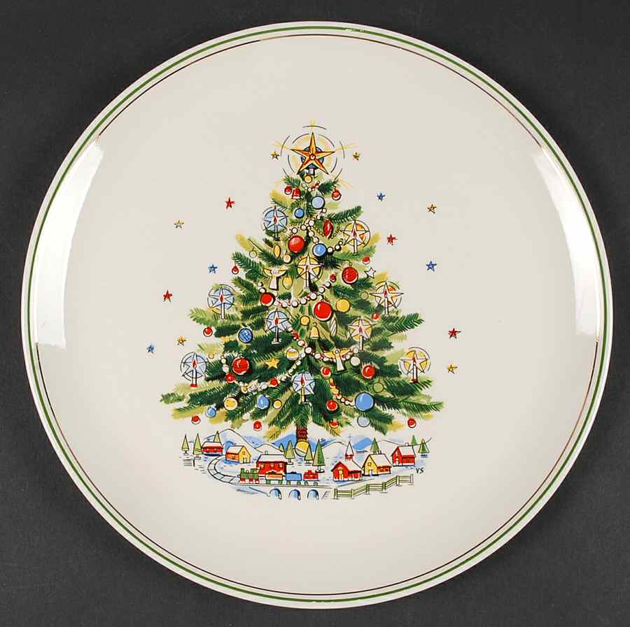 Christmas Eve (Earthenware, Green, Gold) Dinner Plate by Salem-1