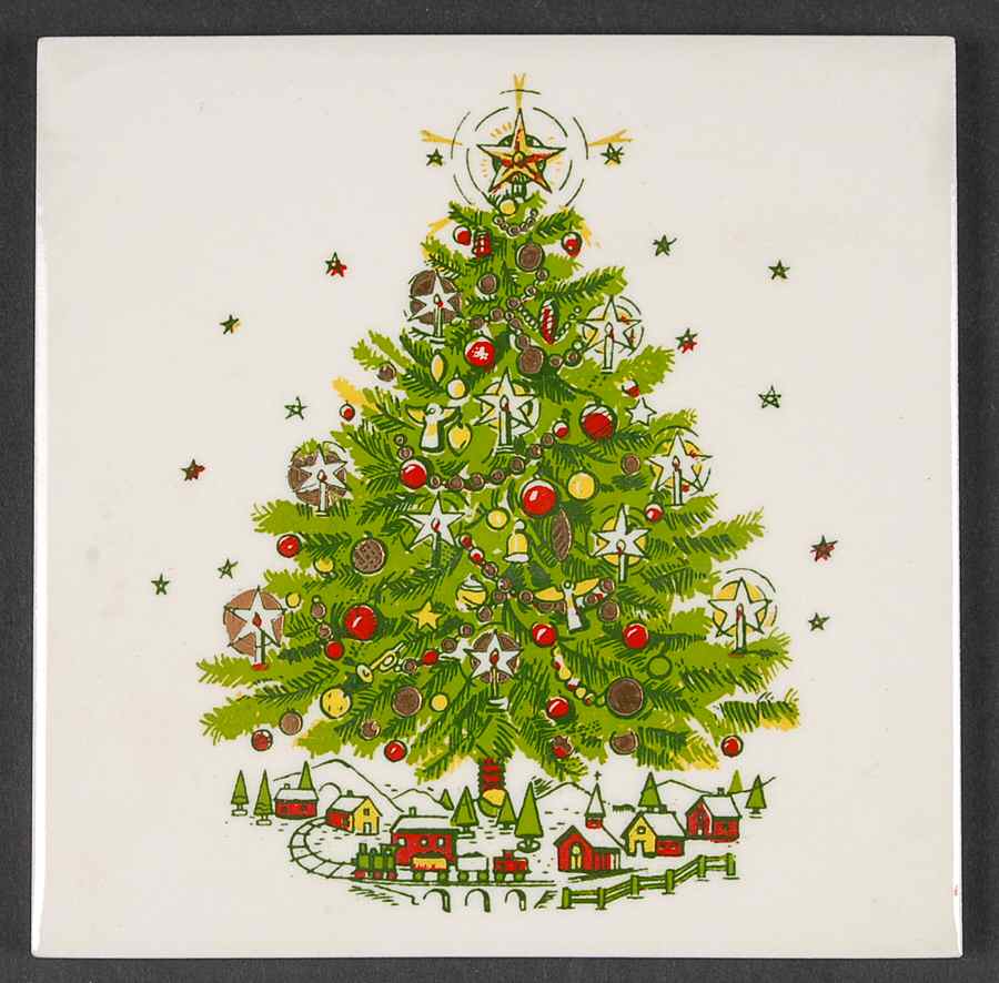 Christmas Eve (Earthenware, Green, Gold) Tea Tile by Salem-1