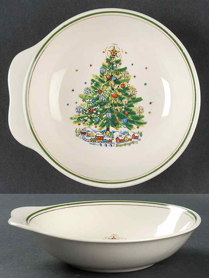 Christmas Eve (Earthenware, Green, Gold) Lugged Soup Bowl by Salem-1