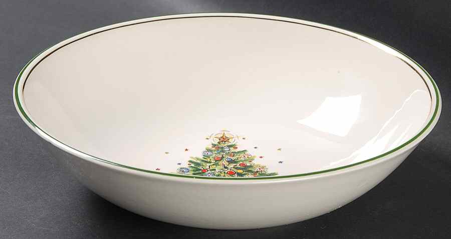 Christmas Eve (Earthenware, Green, Gold) 9" Round Vegetable Bowl by Salem-1