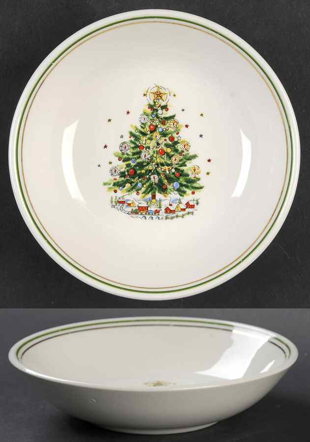 Christmas Eve (Earthenware, Green, Gold) Fruit/Dessert (Sauce) Bowl by Salem-1
