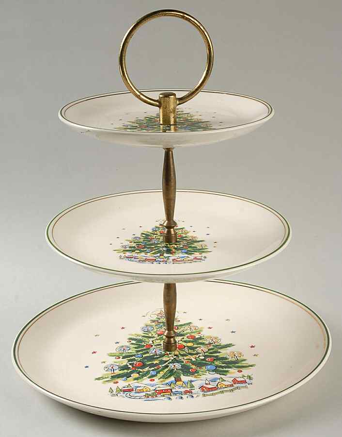 Christmas Eve (Earthenware, Green, Gold) 3-Tiered Serving Tray (DP, SP, BB) by Salem-1