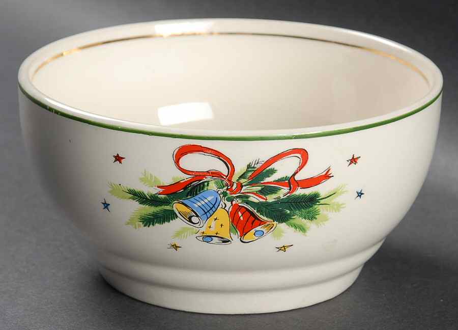 Christmas Eve (Earthenware, Green, Gold) Cranberry Bowl by Salem-1