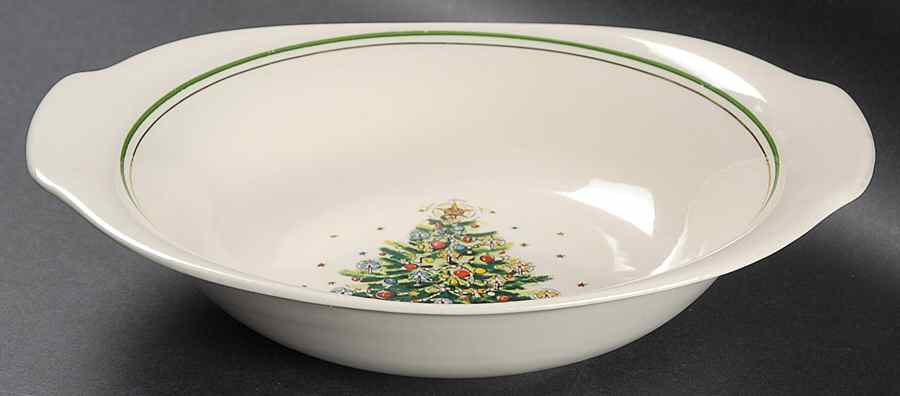 Christmas Eve (Earthenware, Green, Gold) 9" Oval Vegetable Bowl by Salem-1