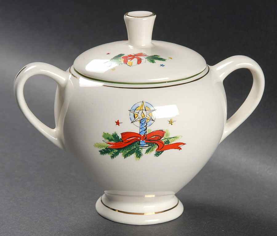 Christmas Eve (Earthenware, Green, Gold) Sugar Bowl & Lid by Salem-1