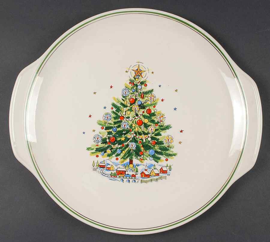 Christmas Eve (Earthenware, Green, Gold) 13" Chop Plate (Round Platter) by Salem-1