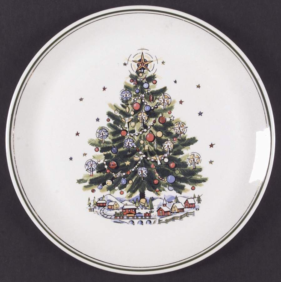 Christmas Eve (Earthenware, Green, Gold) Dinner Plate by Salem-1