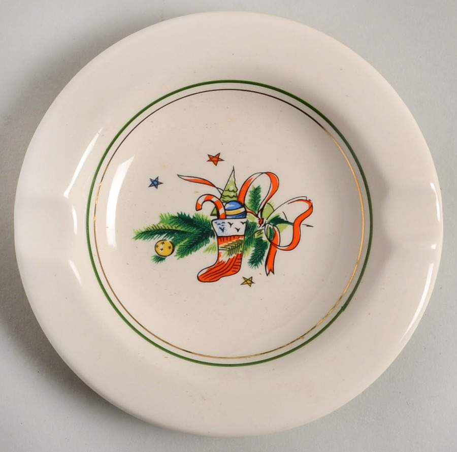 Christmas Eve (Earthenware, Green, Gold) 5" Ashtray by Salem-1
