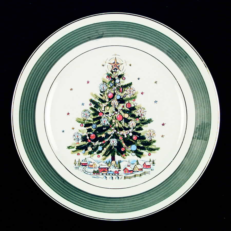 Christmas Eve (Earthenware, Green, Gold) Dinner Plate by Salem-1