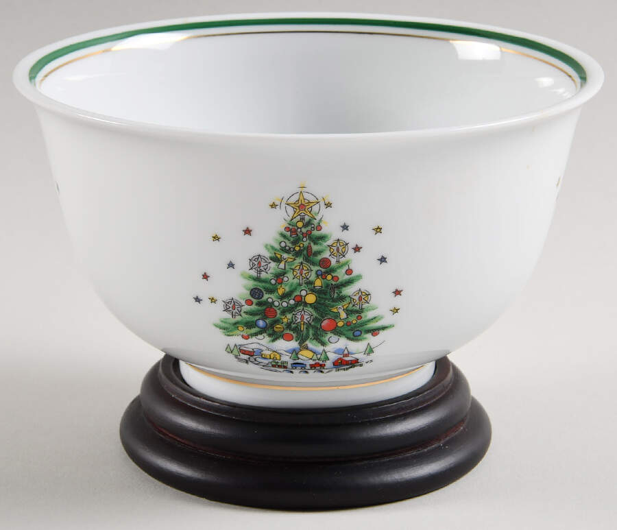 Christmas Eve (Porcelain) 6" Revere Bowl & Wood Stand by Salem-1